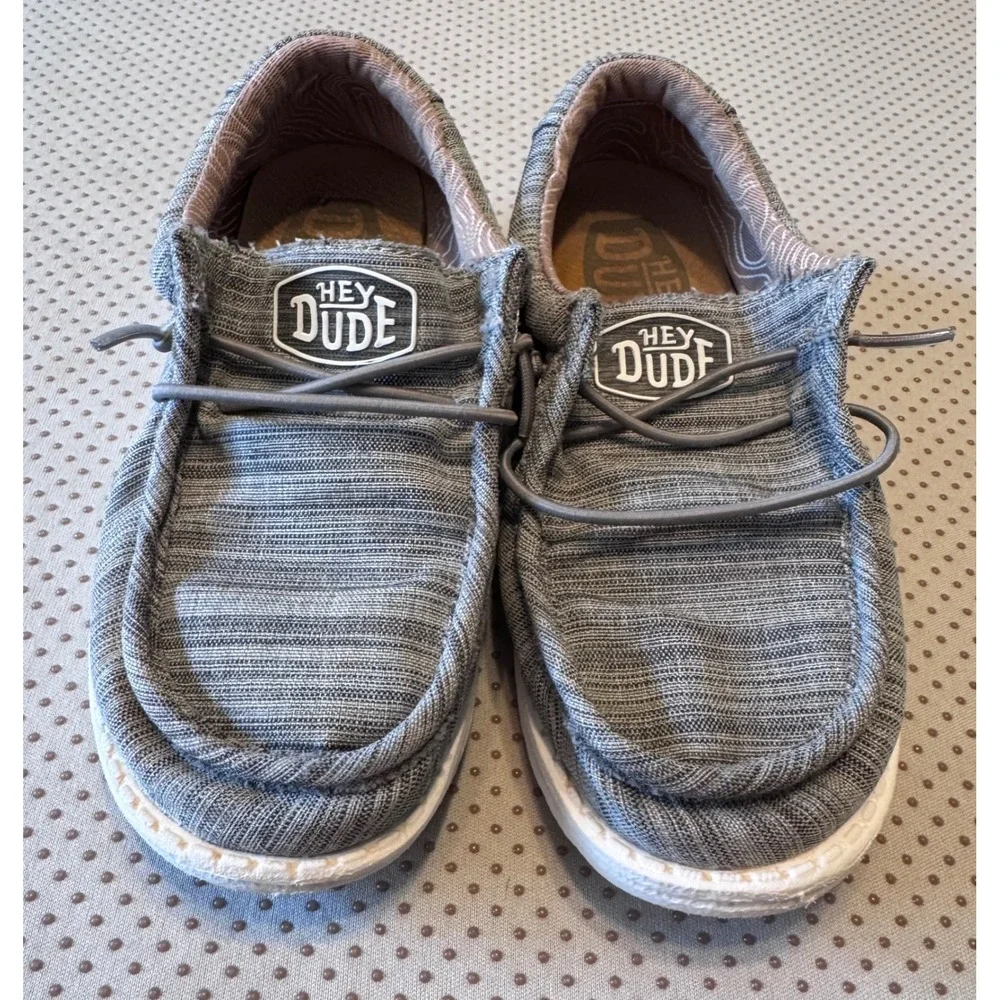 Hey Dude Wally Youth Blend Linen Stone Grey Slip On Loafers Kids Size K12
